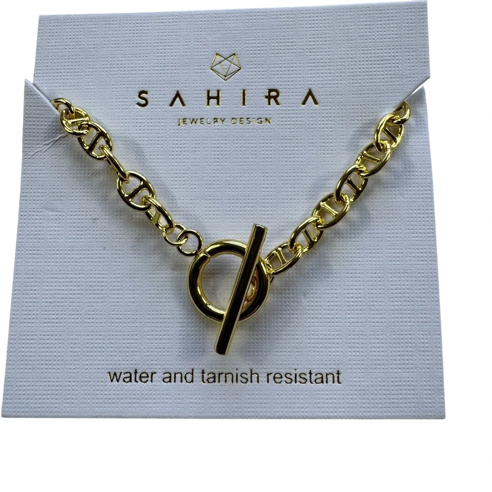 Sahira Jewelry Taylor Toggle Chain 16" Necklace 18k Gold Over Brass Minimalist - Picture 1 of 6